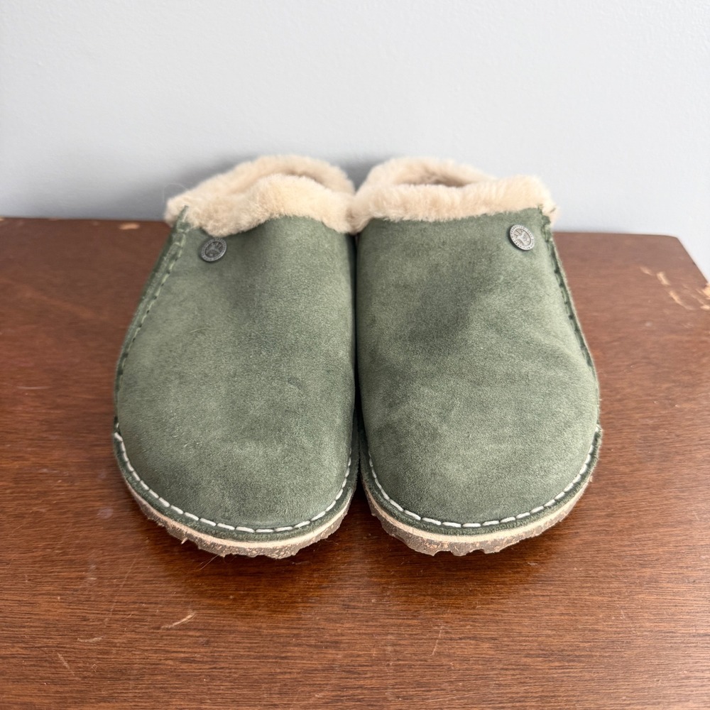 Birkenstock Zermatt Clogs Sz 40 L9 M7 Green Suede Shearling Slipper Mules Cozy - Picture 2 of 7